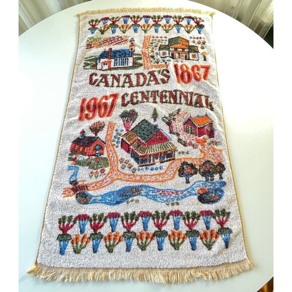 Vintage 60s towel, 1867-1967 Canada Centennial bath towel, 100% cotton - Picture 1 of 10